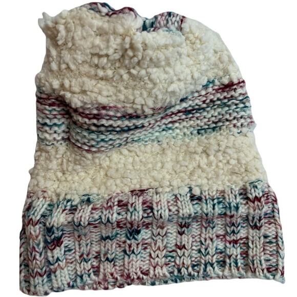 White Multicolor Acrylic Winter Hat With Pom Women's One Size - Picture 3 of 3